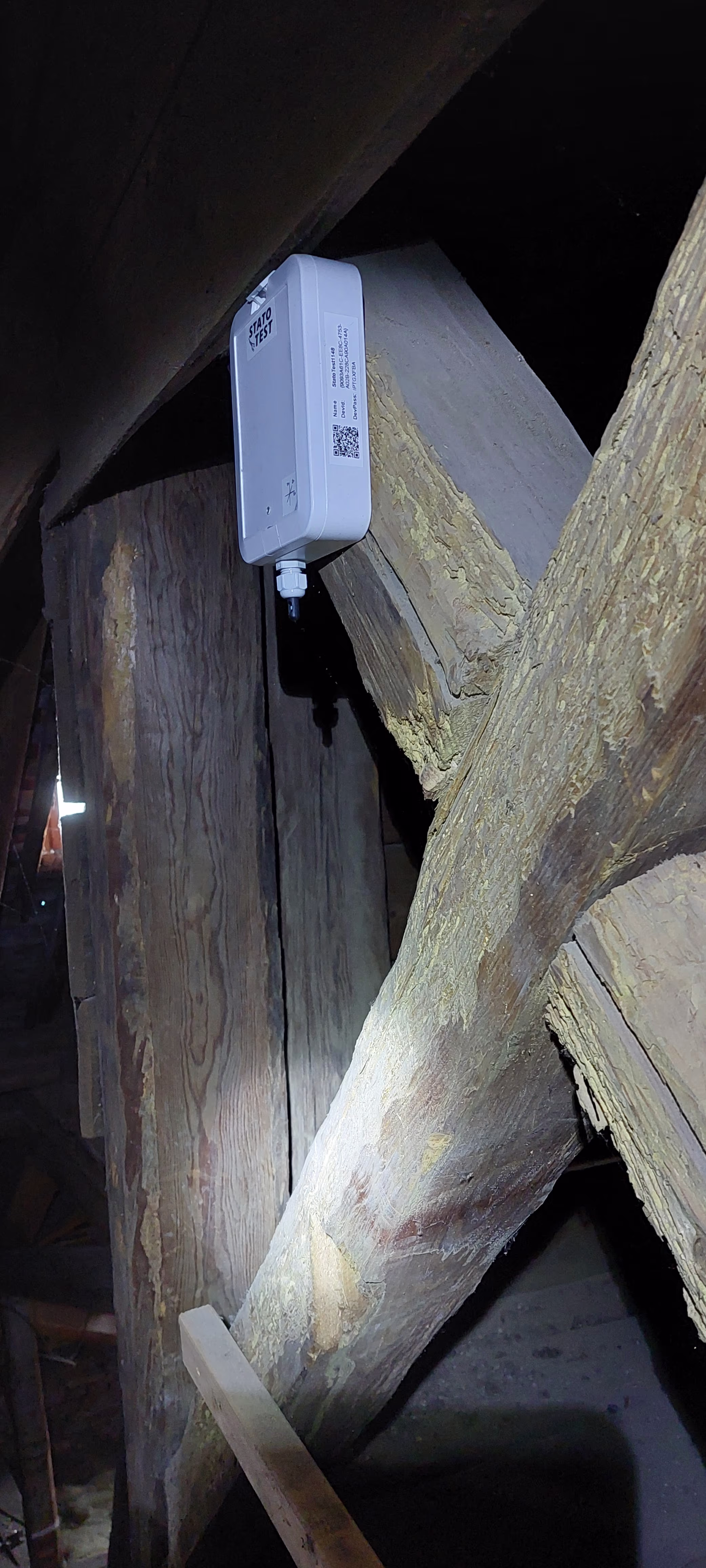 Monitoring device installed on the historic town hall roof structure